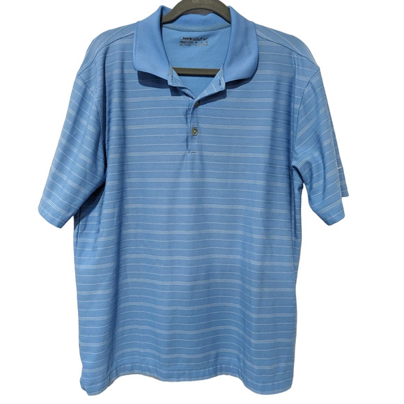 Nike Men's Golf Shirt Blue Stripe Fit Dry - Picture 6 of 6